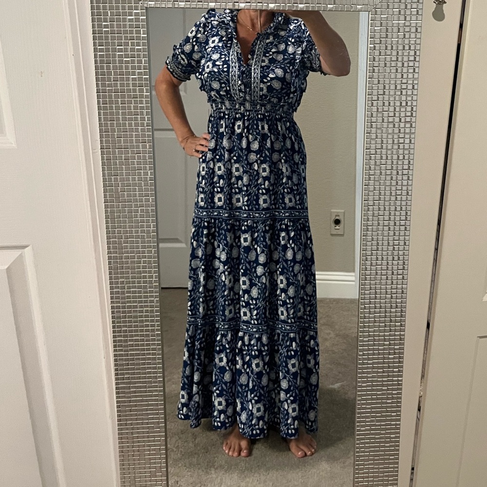 Max Studio Navy and White Patterned Maxi Dress